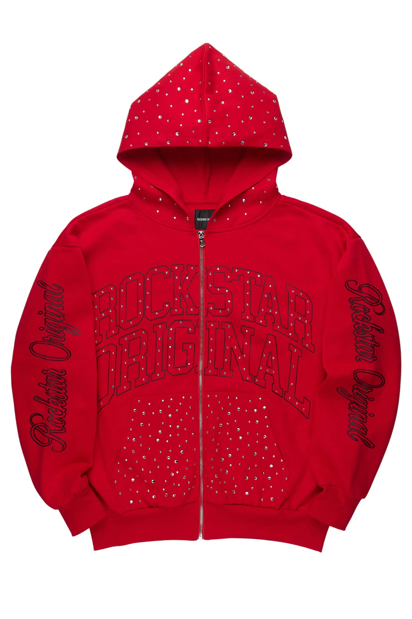Alvina Red Rhinestone Zip Up Hoodie