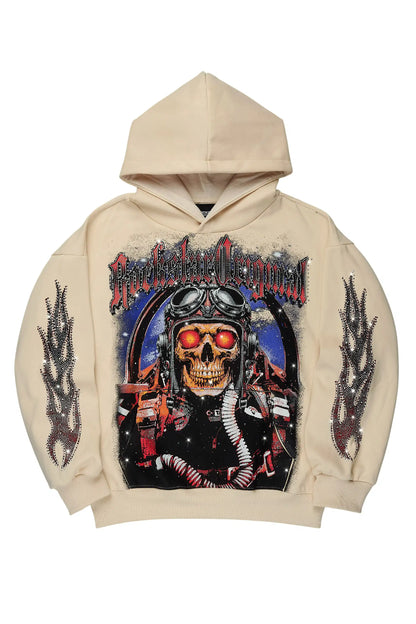 Airhart Beige Rhinestone Oversized Hoodie
