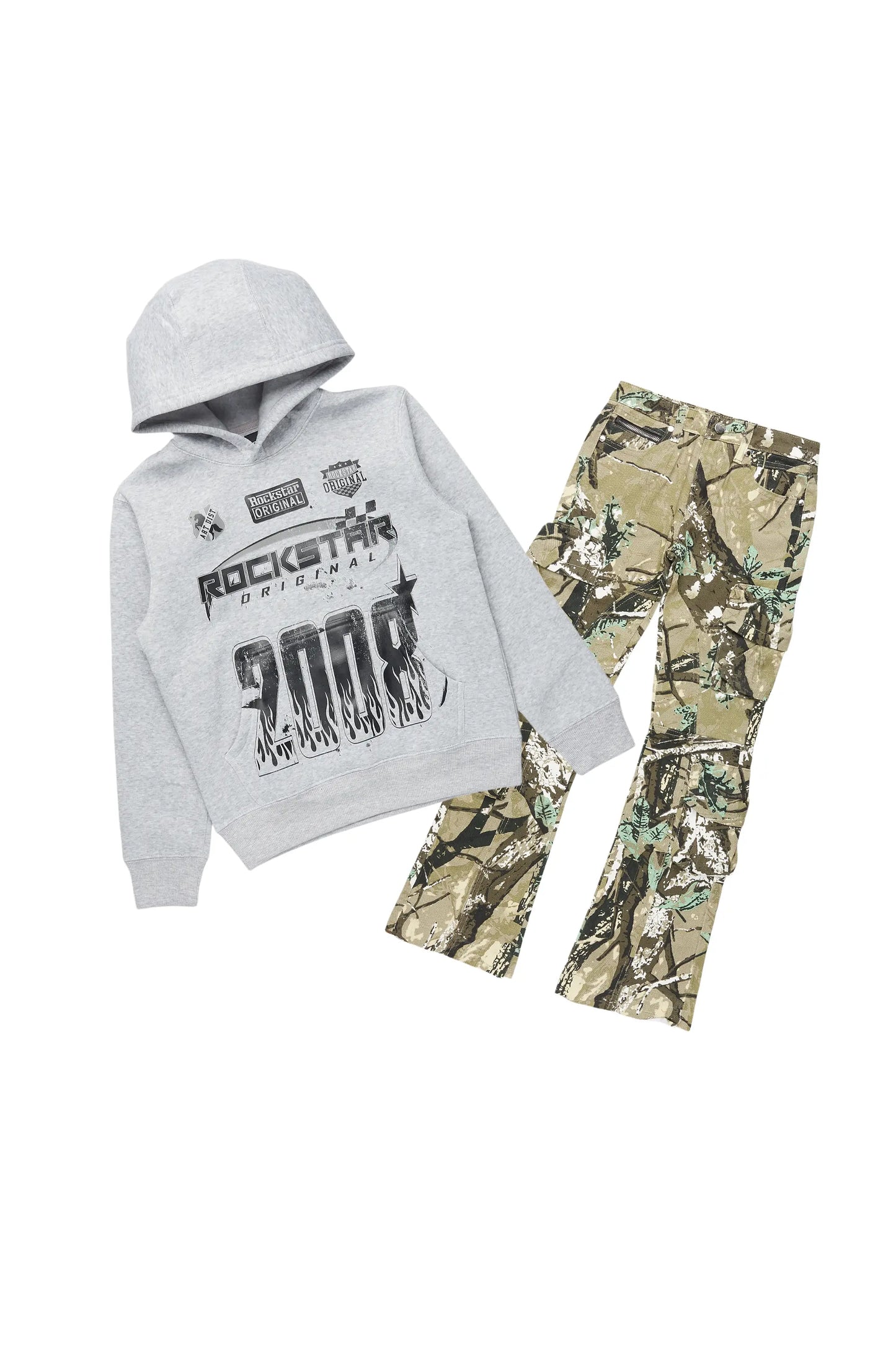 Boys Amos Grey Hoodie/Stacked Flare Jean Set
