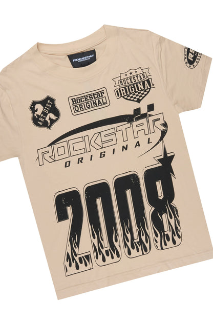 Boys Amos Beige Oversized T-Shirt/Short Set