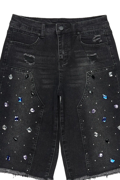Boys Allex Black Rhinestone Baggy Jort