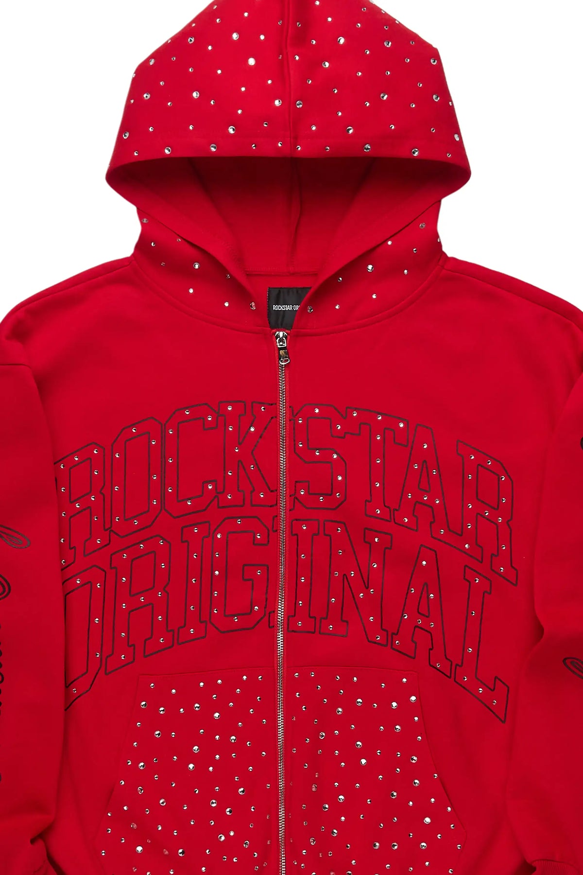 Alvina Red Rhinestone Zip Up Hoodie