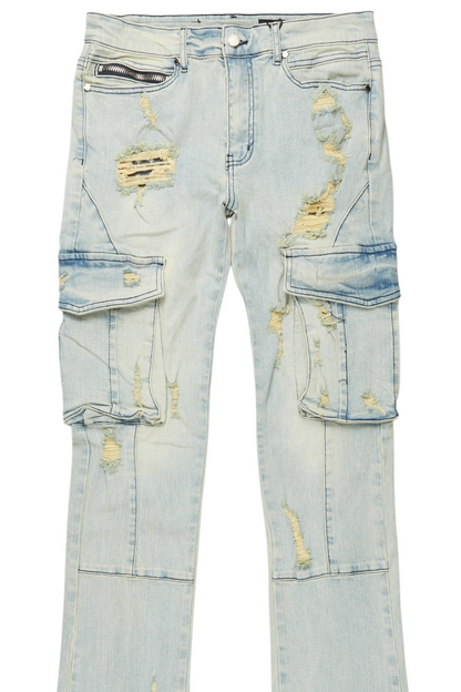 Boys Adalee Blue Slim Stacked Flare Cargo Jean