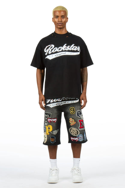 Bautista Black Graphic T-Shirt Denim Jort Set