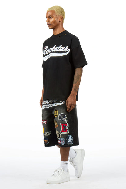 Bautista Black Graphic T-Shirt Denim Jort Set