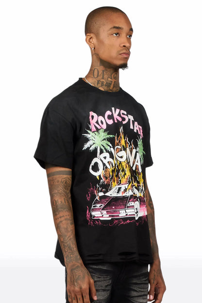 Axrian Black Oversized Graphic T-Shirt