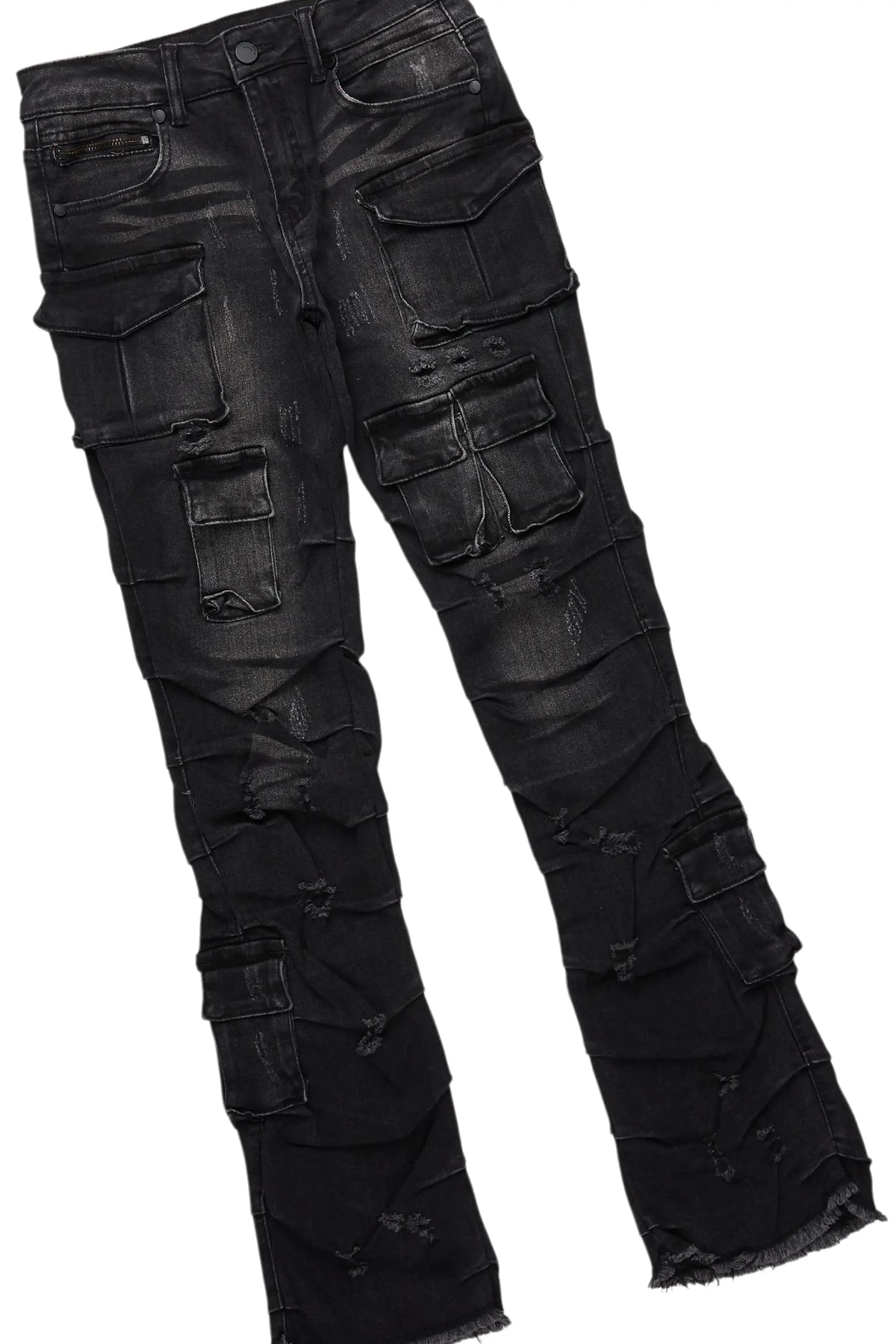 Boys Amos Jet Black Hoodie/Stacked Flare Jean Set