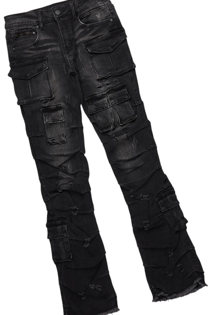 Boys Amos Jet Black Hoodie/Stacked Flare Jean Set
