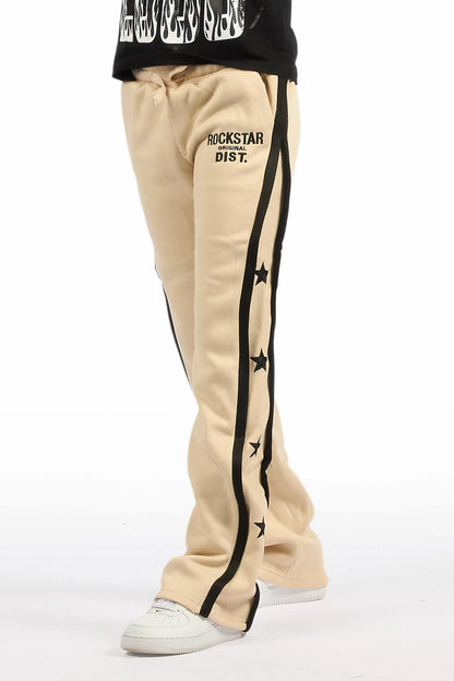 Boys Arkady Beige Stacked Flare Track Pant