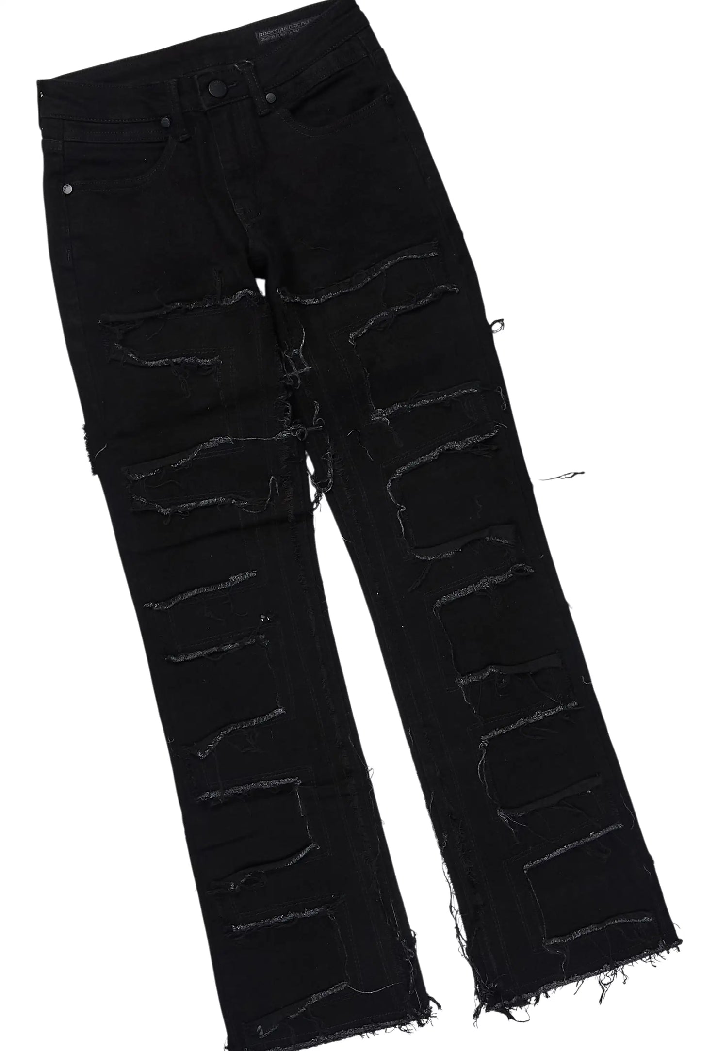 Boys Amina Black Hoodie & Shake Black Stacked Jean Set