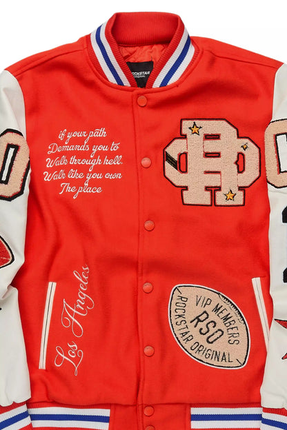 Adrienne Orange Oversized Varsity Jacket