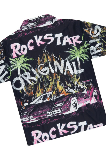 Boys Axrain Black Button Down Shirt/Short Set