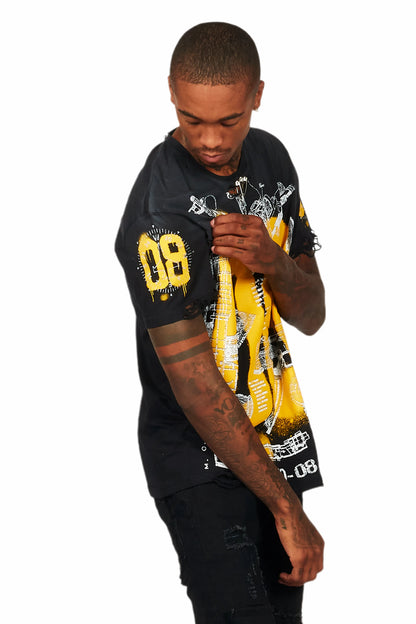 Atsen Black Oversized Graphic T-Shirt