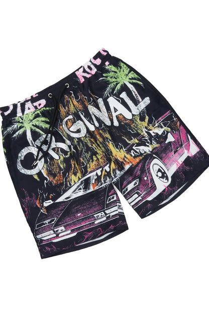 Boys Axrain Black Button Down Shirt/Short Set