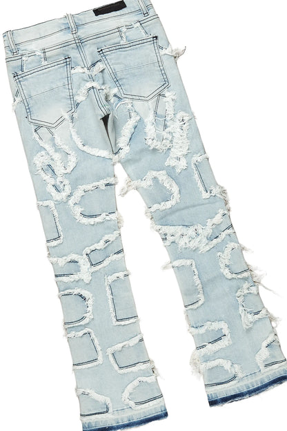 Boys  Davi Grey/Blue Hoodie/Stacked Flare Jean Set