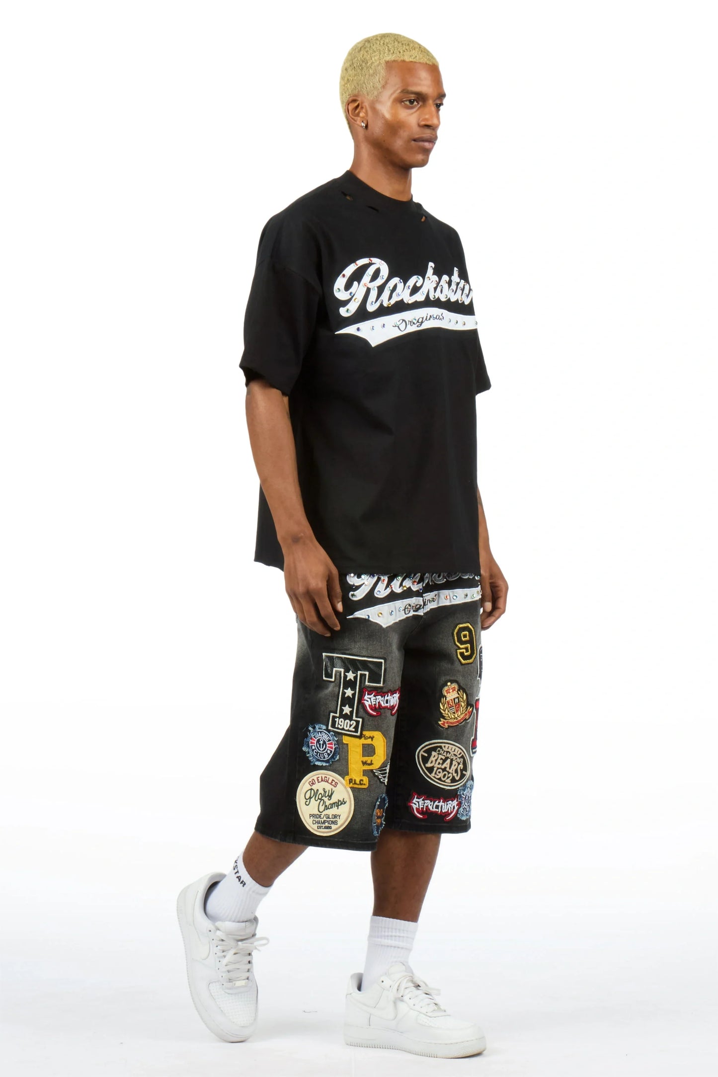 Bautista Black Graphic T-Shirt Denim Jort Set