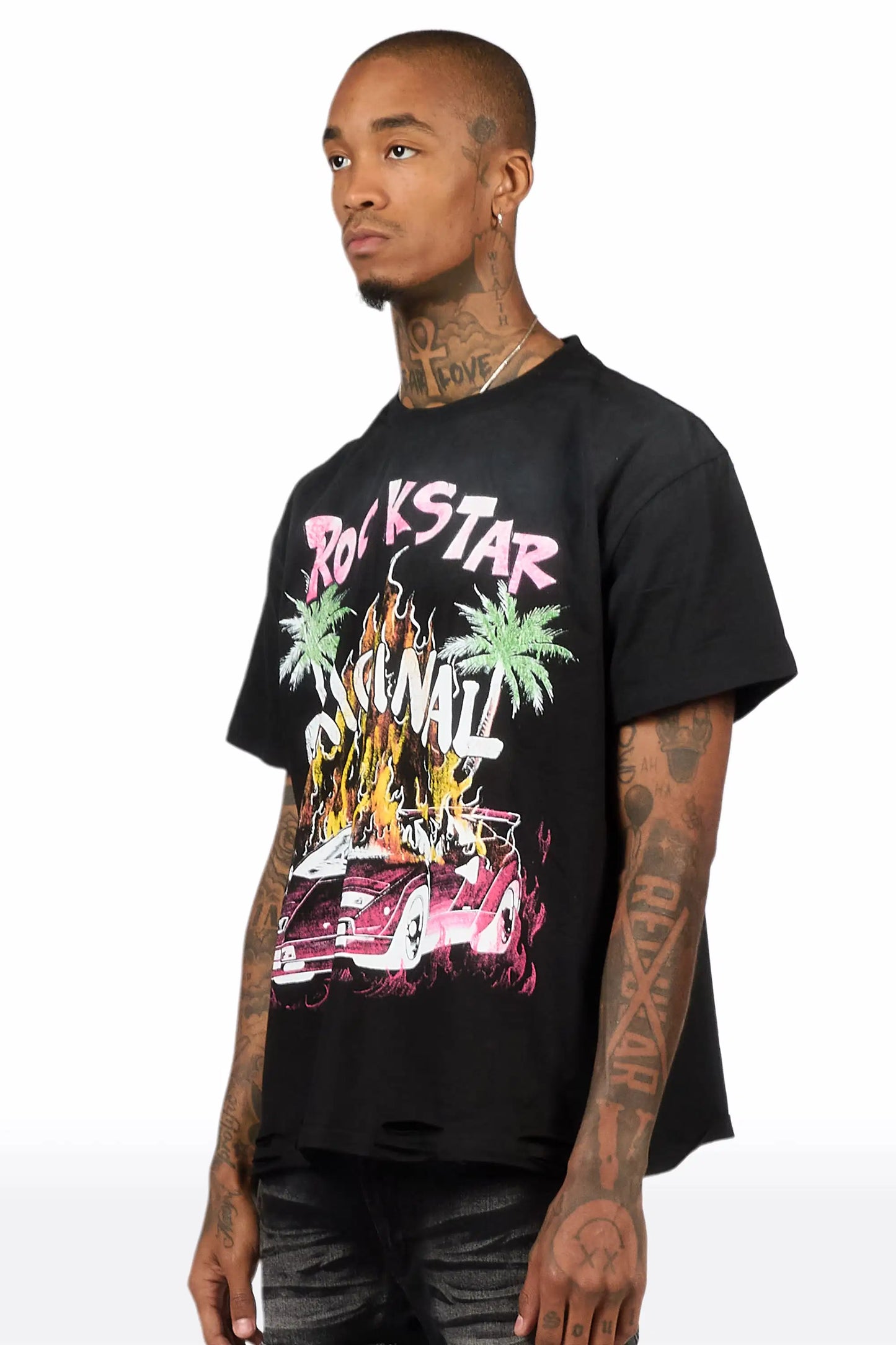 Axrian Black Oversized Graphic T-Shirt
