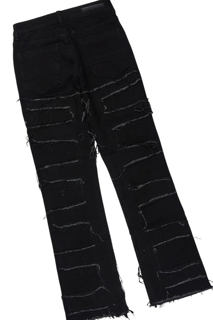 Boys Amina Black Hoodie & Shake Black Stacked Jean Set