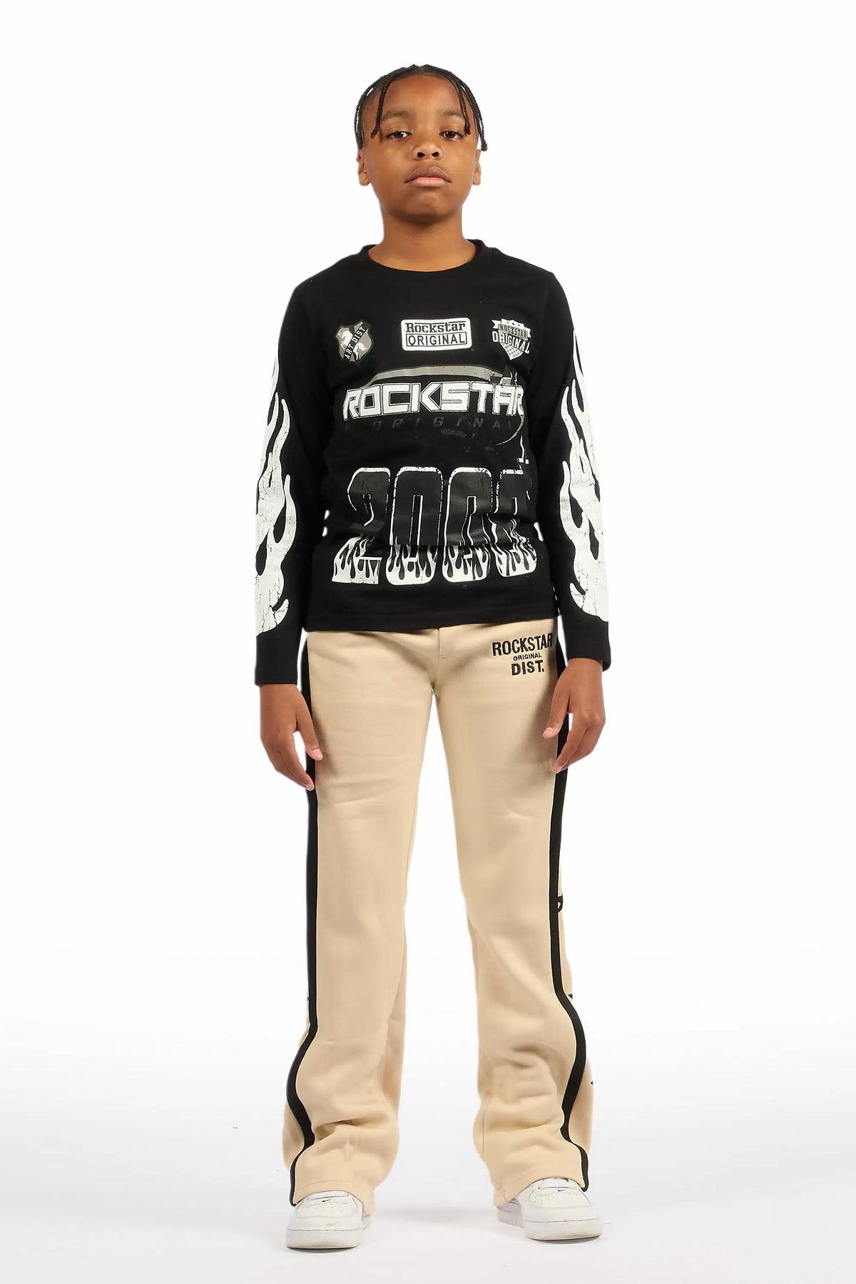 Boys Arkady Beige Stacked Flare Track Pant