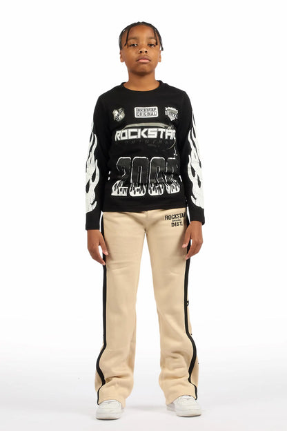 Boys Arkady Beige Stacked Flare Track Pant