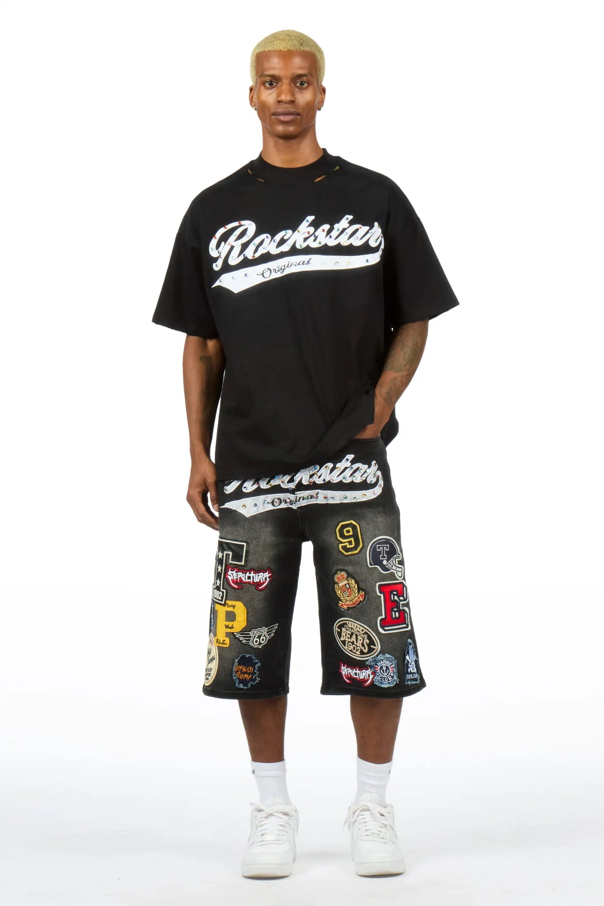 Bautista Black Graphic T-Shirt Denim Jort Set
