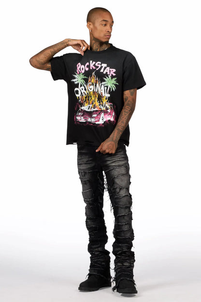 Axrian Black Oversized Graphic T-Shirt