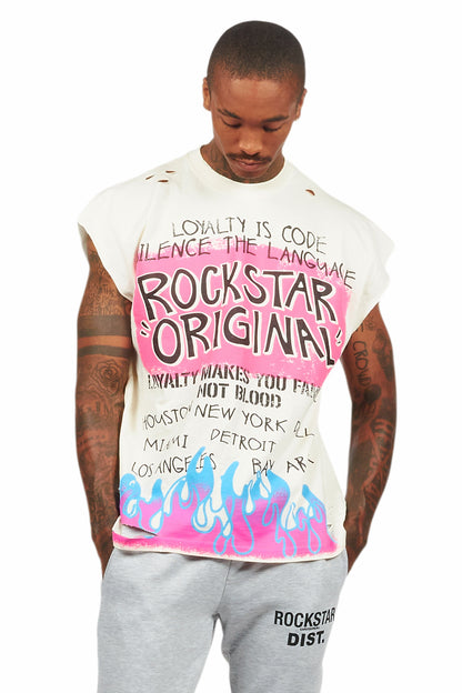 Beno Beige Graphic Muscle T-Shirt