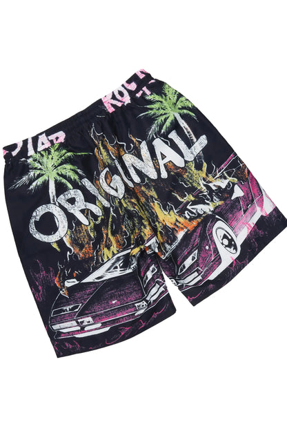 Boys Axrain Black Button Down Shirt/Short Set