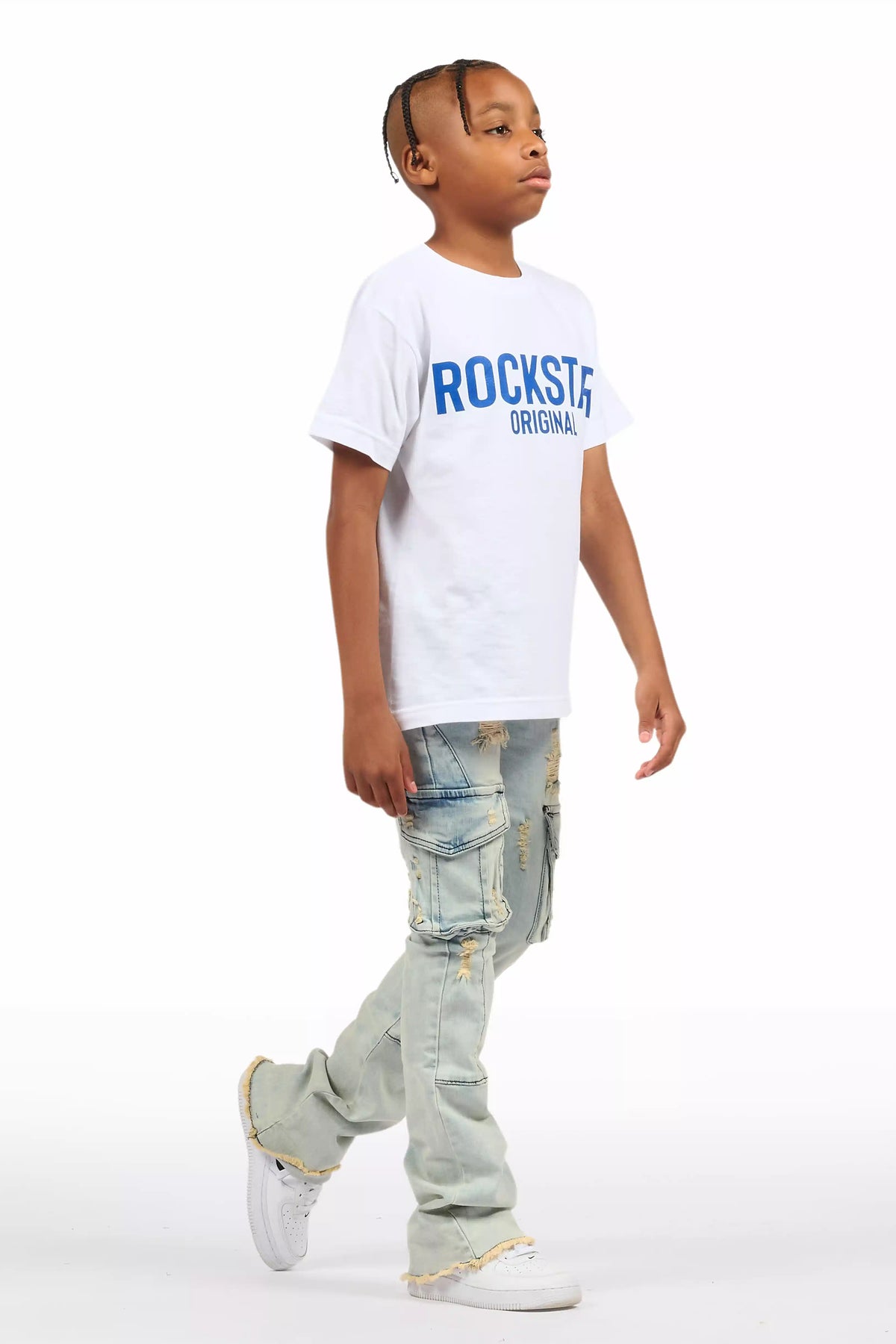 Boys Adalee Blue Slim Stacked Flare Cargo Jean