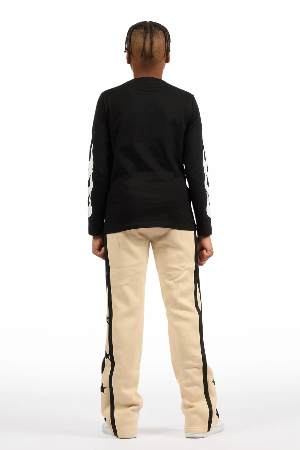 Boys Arkady Beige Stacked Flare Track Pant
