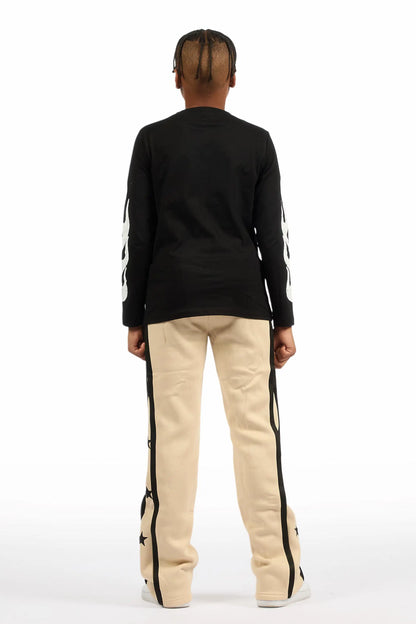 Boys Arkady Beige Stacked Flare Track Pant
