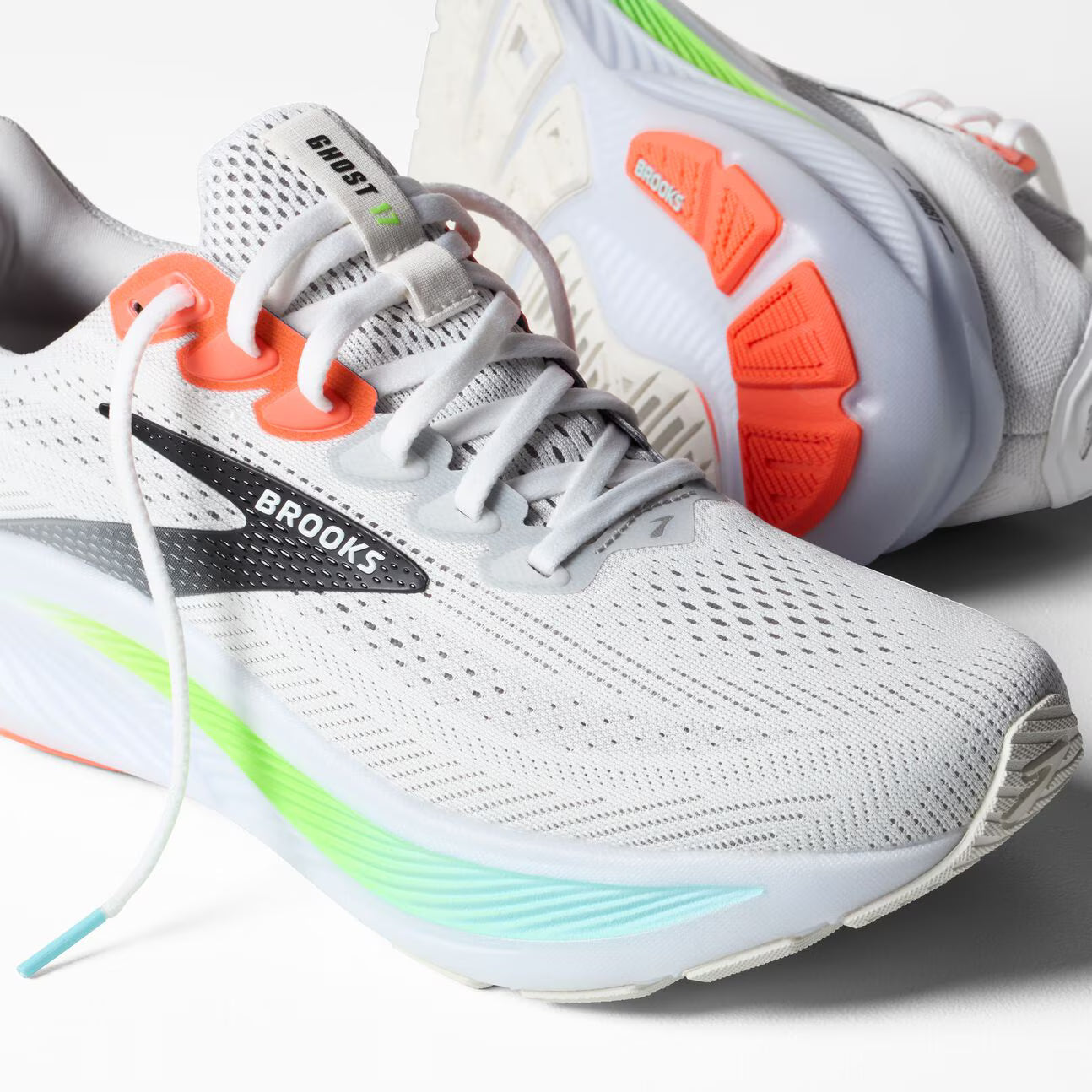 Brooks Men's Ghost 17 (Wide) - White/Pink Clay/Gecko