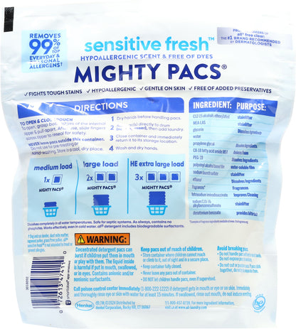 All Mighty Pacs Sensitive Fresh Spring Breeze Detergent 19 Each - 6 Pack