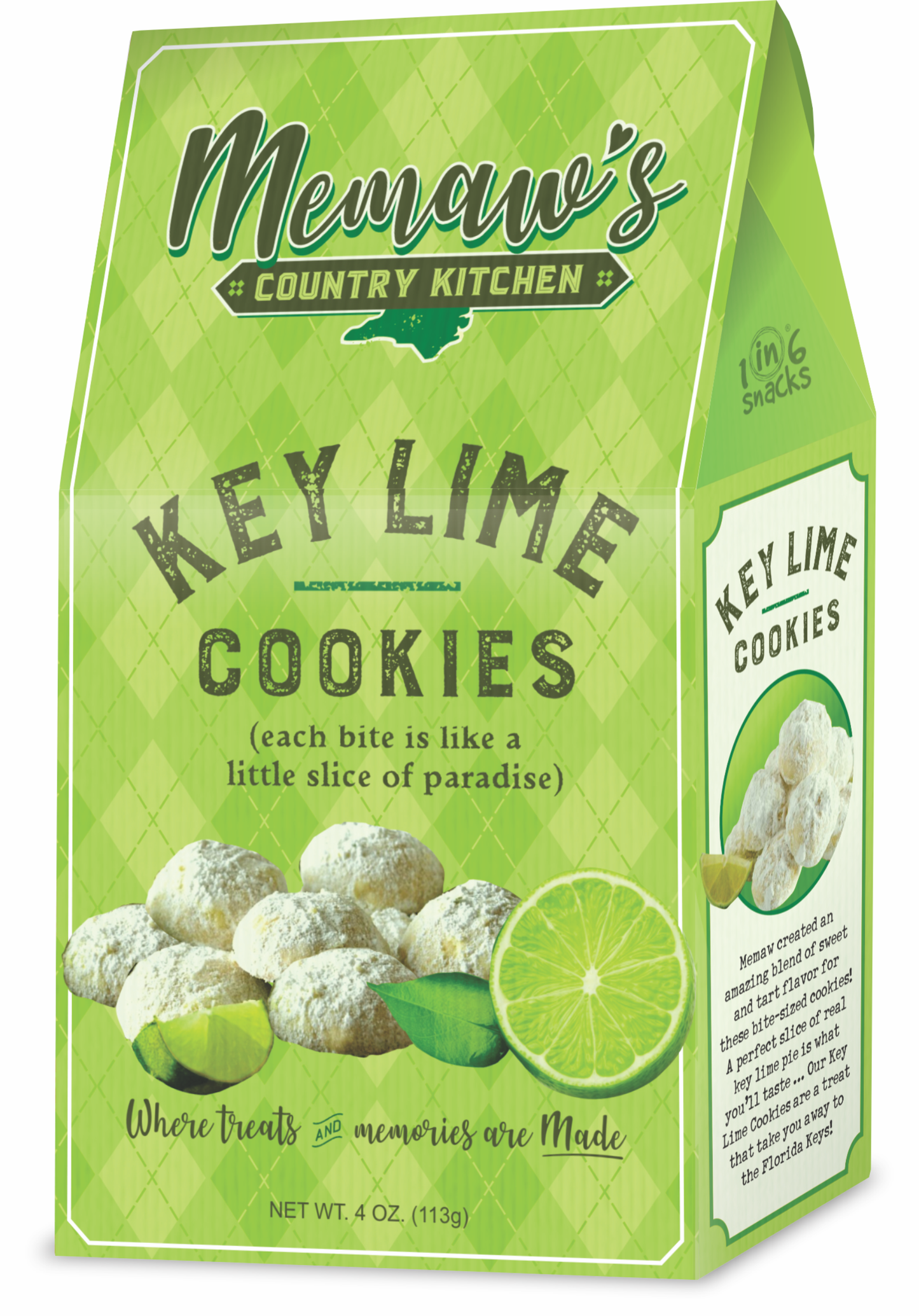 1in6 Snacks Memaw's Country Kitchen Cookies, Key Lime - 4 OZ 8 Pack