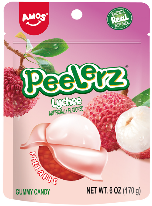 Amos Peelerz Lychee Gummy Candy - 6 OZ 36 Pack