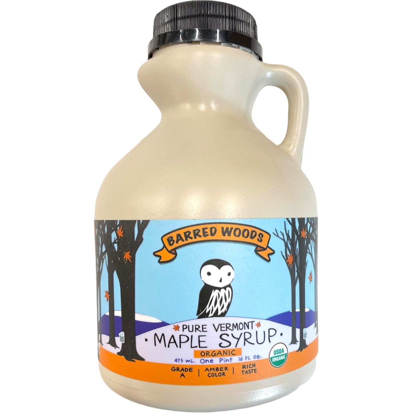 Barred Woods Maple Pure Organic Vermont Maple Syrup - Grade A Amber Rich - 16 FL OZ 12 Pack