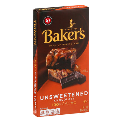 Baker's Unsweetened Chocolate Premium Baking Bar with 100 % Cacao, 4 oz Box - 12 Pack