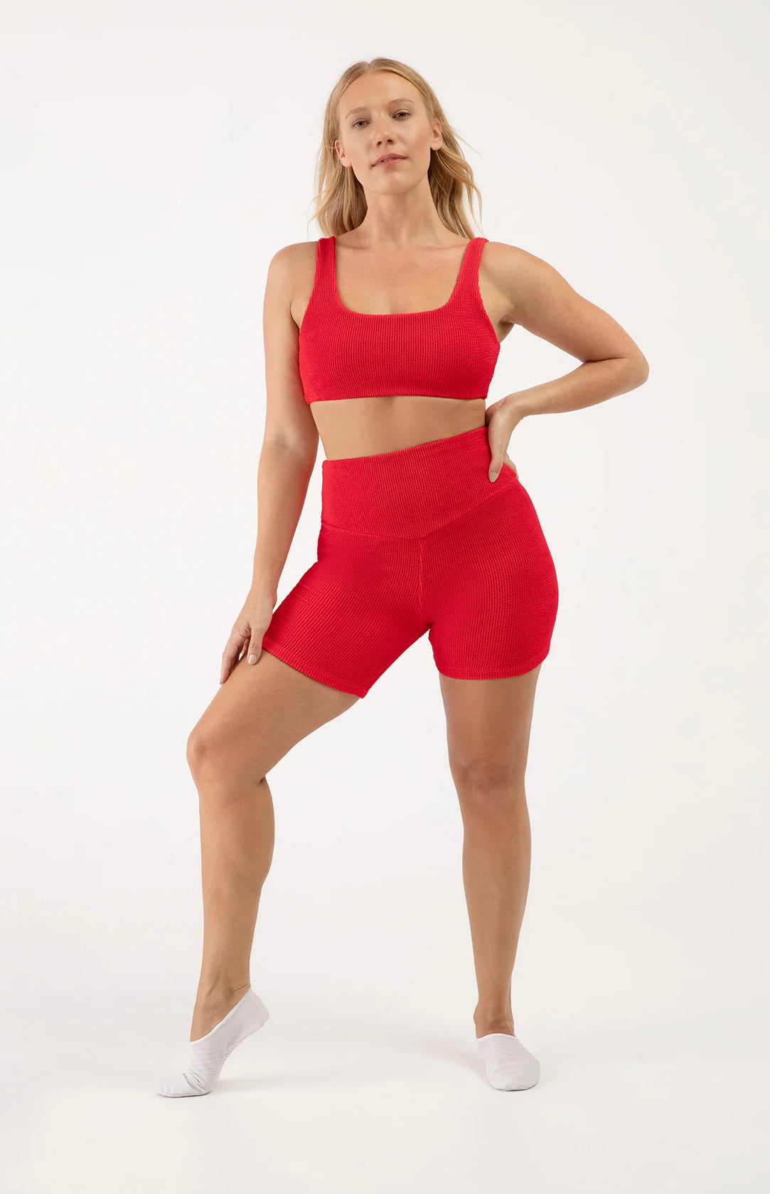 DBP222 - Ladies Crimson High Waisted 5â Biker Shorts - Select Size