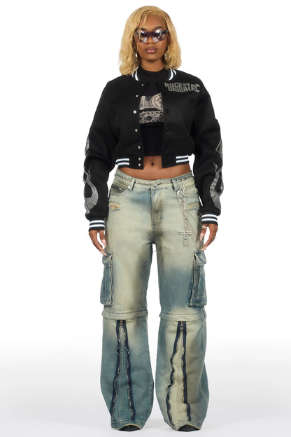 Blenda Tinted Dark Wash Baggy Cargo Jean