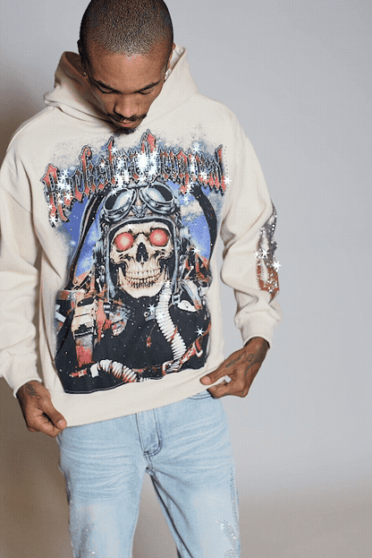 Airhart Beige Rhinestone Oversized Hoodie