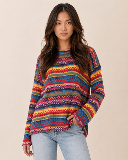 Color Contrast Knit Pullover Sweater in Pink