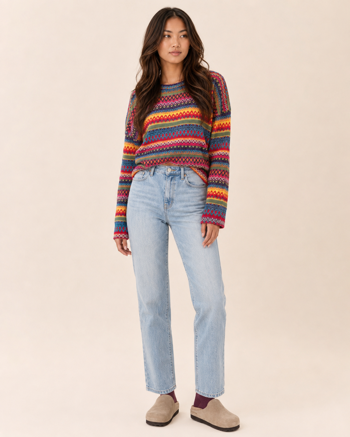 Color Contrast Knit Pullover Sweater in Pink
