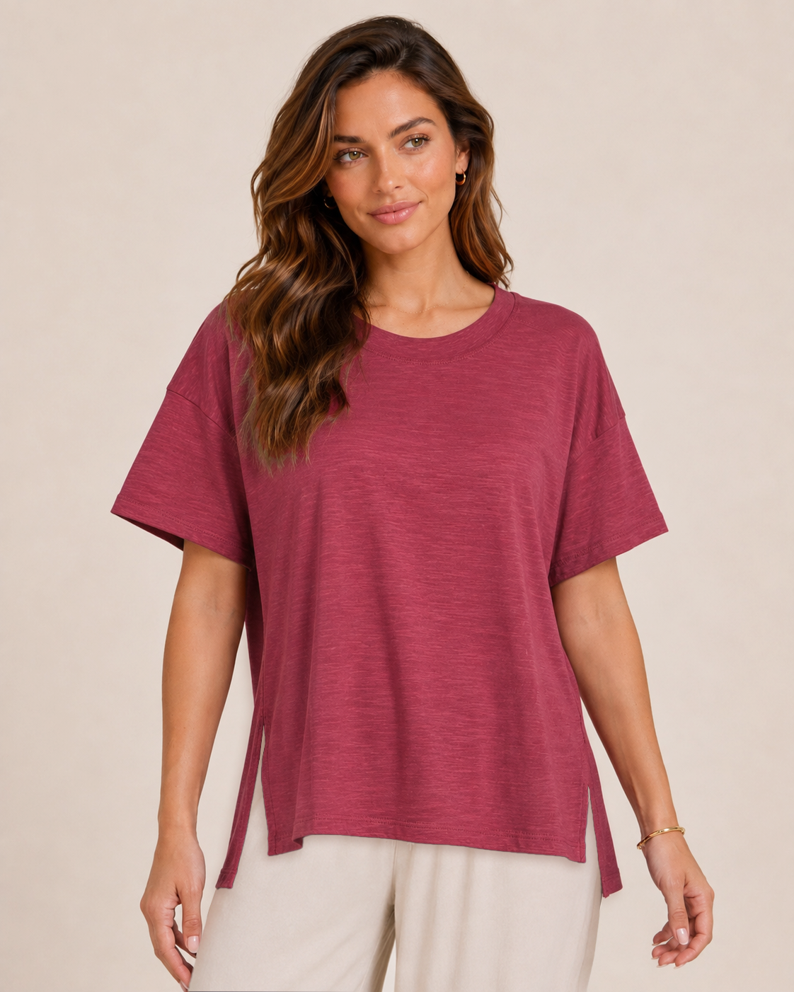 Essential Cotton Slub Tee in Berry Ice