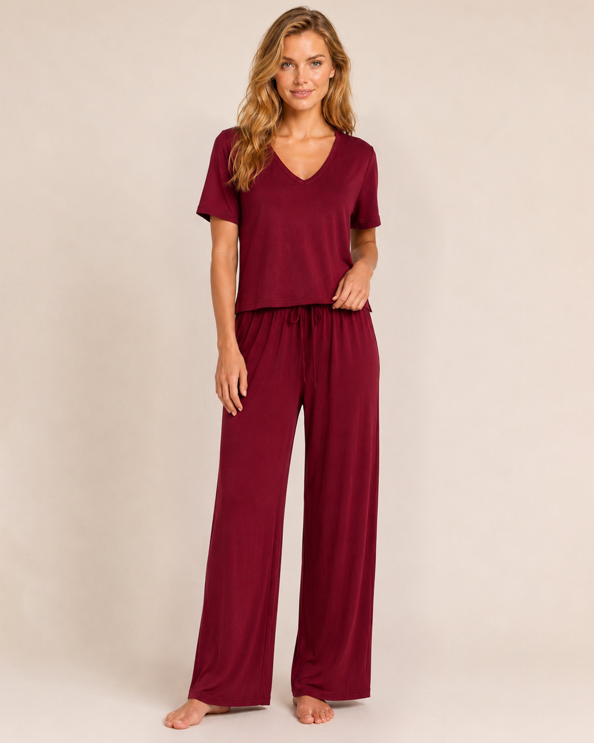 Dream Soft V-Neck Pajama Top in Cabernet