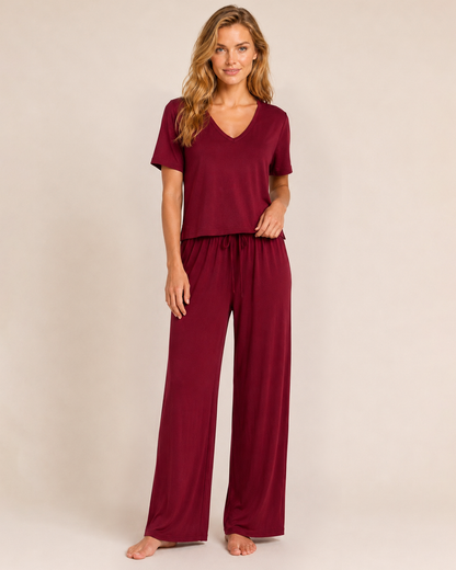 Dream Soft V-Neck Pajama Top in Cabernet