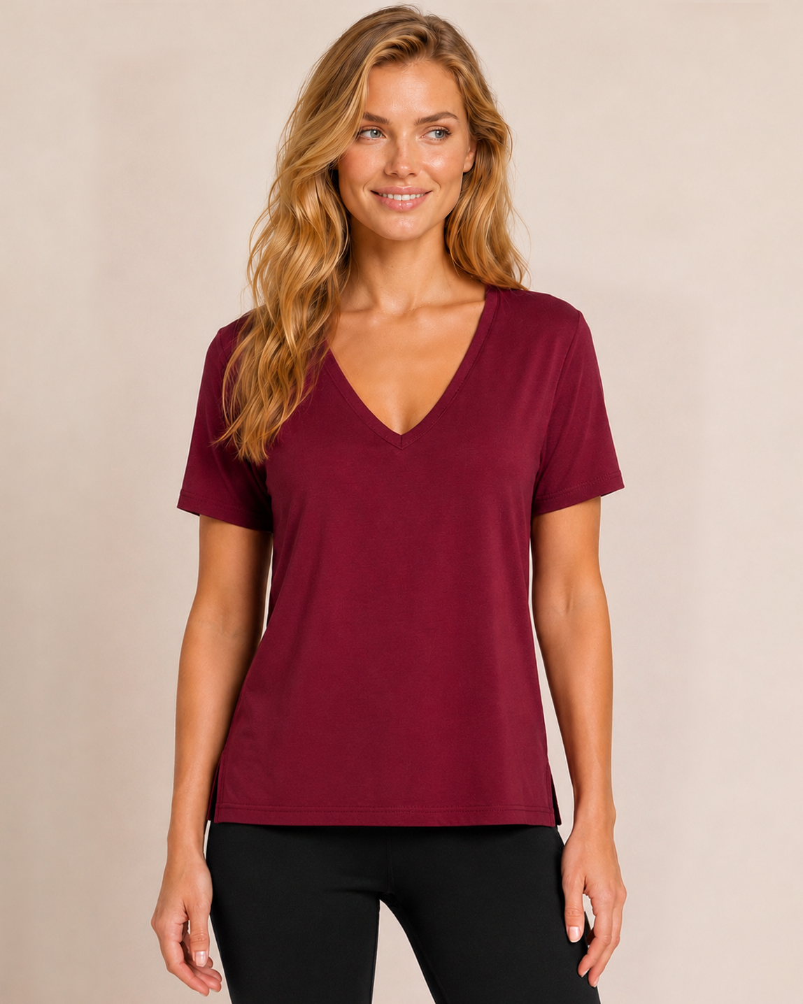 Dream Soft V-Neck Pajama Top in Cabernet