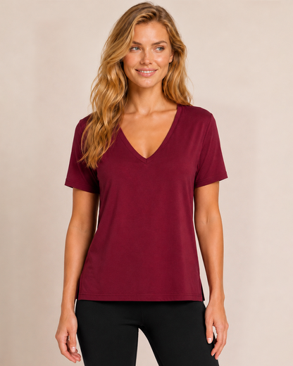 Dream Soft V-Neck Pajama Top in Cabernet