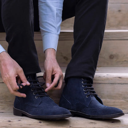Duster Brogues Blue Suede Leather Boots - StudGuard