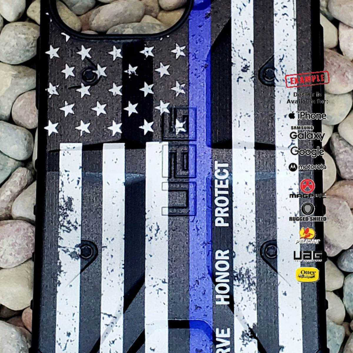 CLEARANCE - Custom Printed Apple iPhone 13 ProMax Serve Honor Protect Thin Blue Line Design on UAG Plasma Case