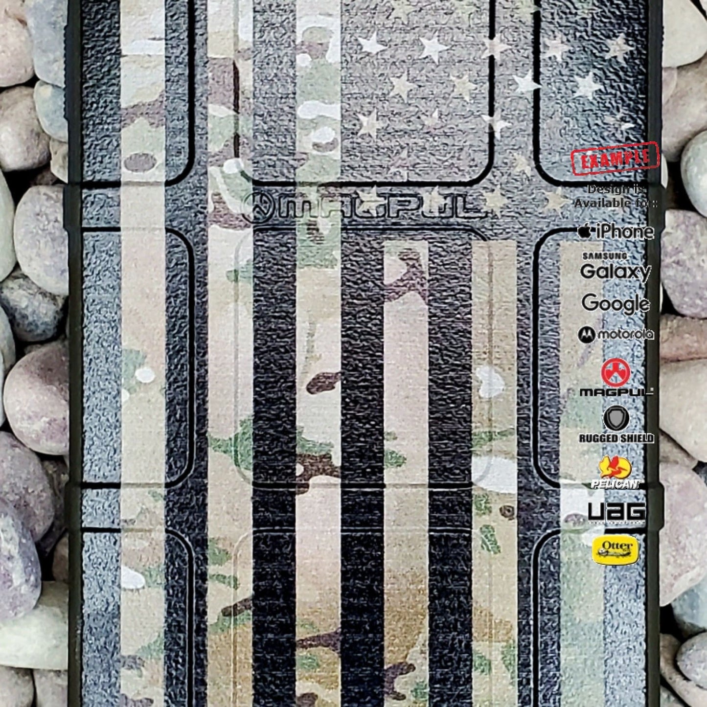 CLEARANCE - Custom Printed Apple iPhone 7/8 Multicam OCP under Subdued US Flag Design on Magpul Bump Case